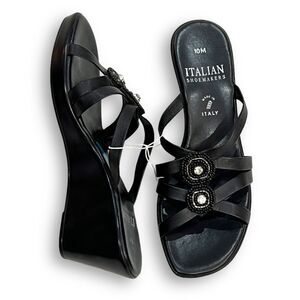 Italian Shoemakers Whitney Black Embellished Wedge Sandal Sz 10